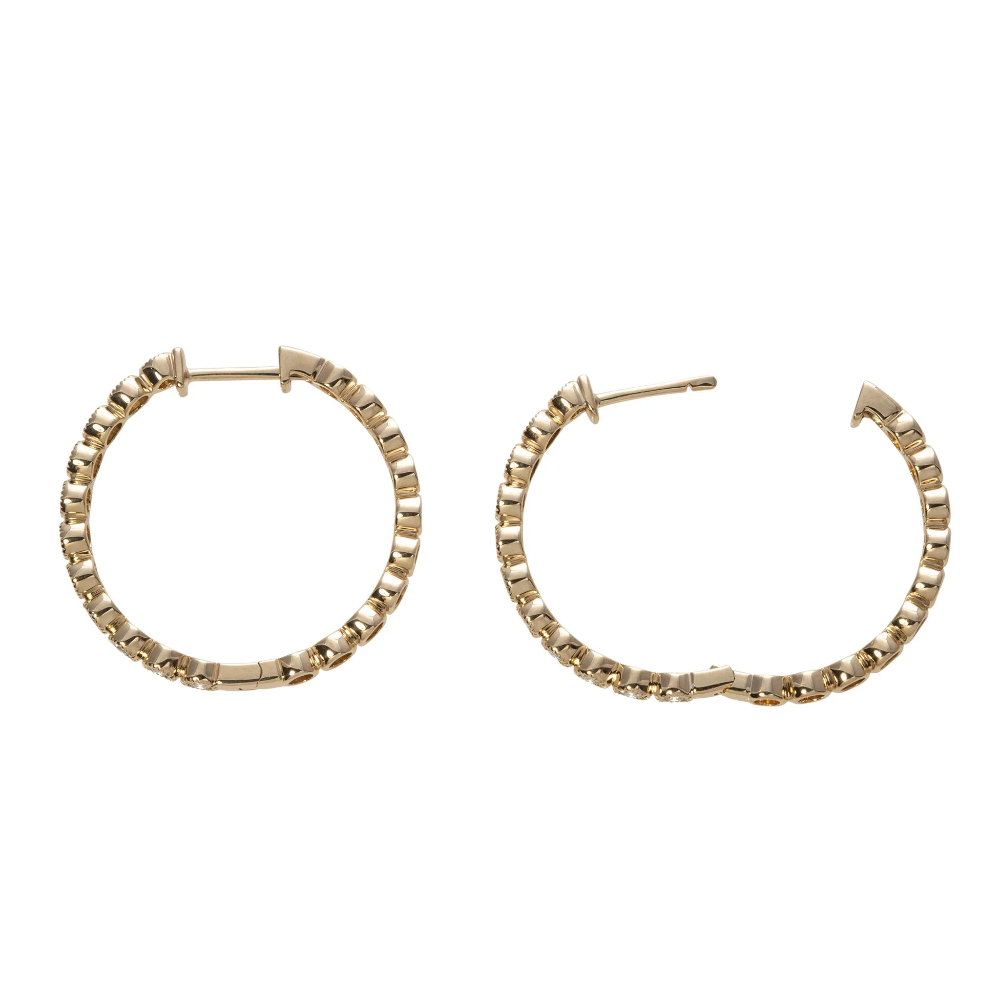 14K Yellow Gold Hoop Earrings with 0.7ct Diamond Milgrain Bezel