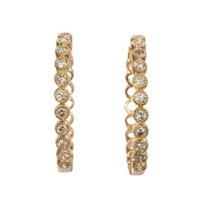 14K Yellow Gold Hoop Earrings with 0.7ct Diamond Milgrain Bezel