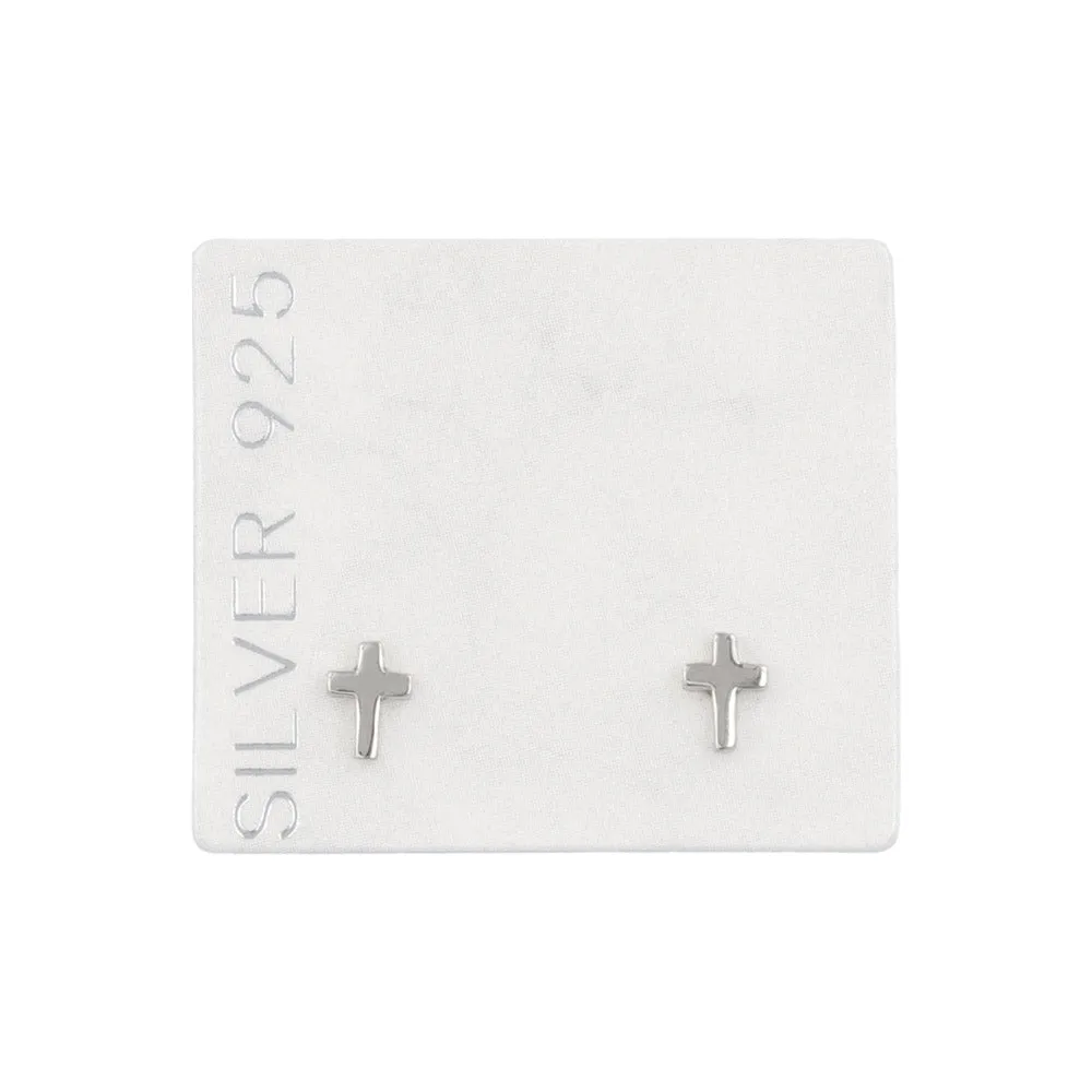 925 Silver Small Cross Stud Earrings