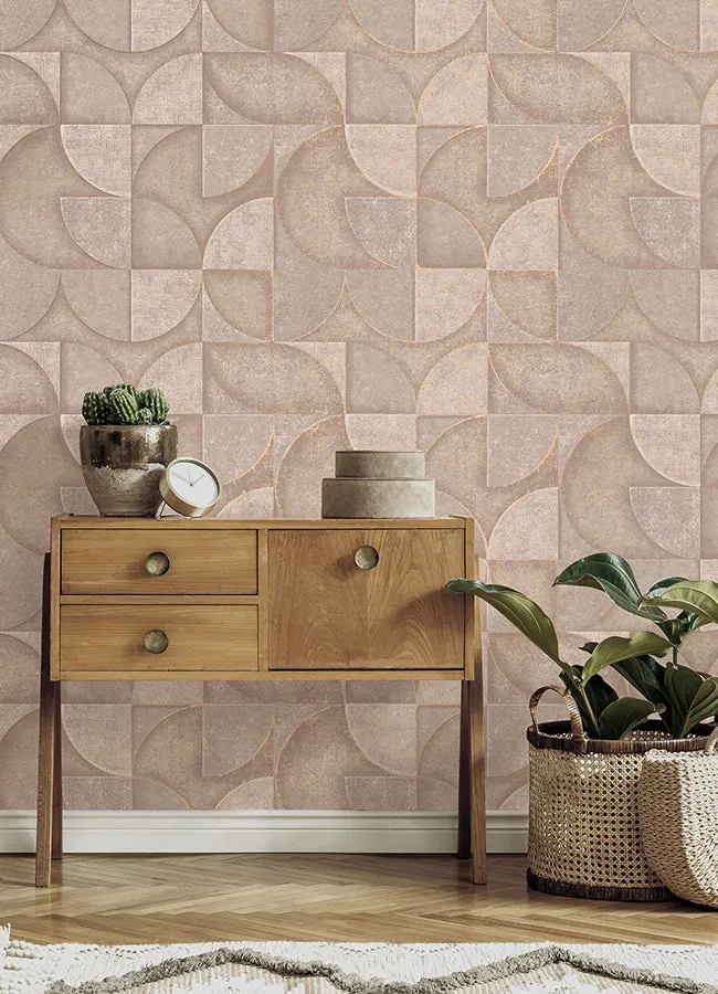 Addison Blush Retro Geo Wallpaper  | Brewster Wallcovering