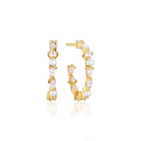 Adria Gold-Plated Creolo Medium Hoop Earrings with White Zirconias & Pearls