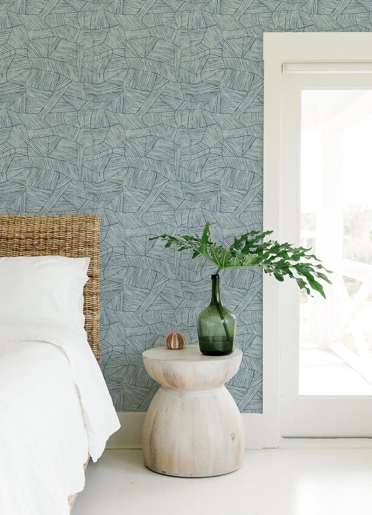 Aldabra Blue Textured Geometric Wallpaper  | Brewster Wallcovering