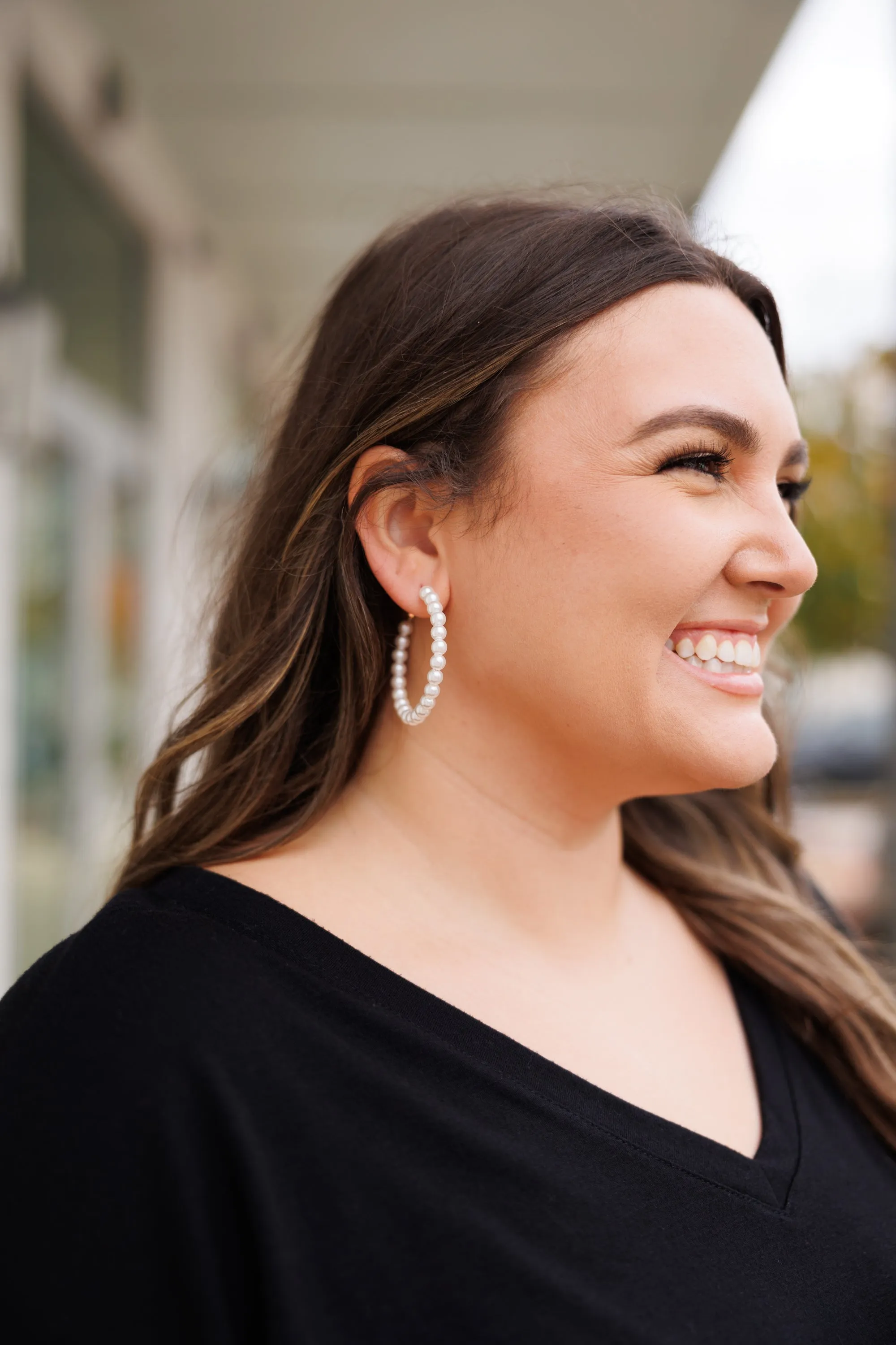 All Class Pearl Hoop Earrings, White