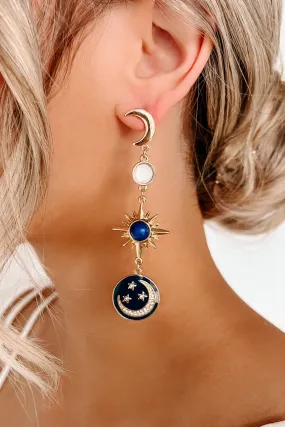 All My Stars Dangle Star And Moon Earrings (Gold/Navy)