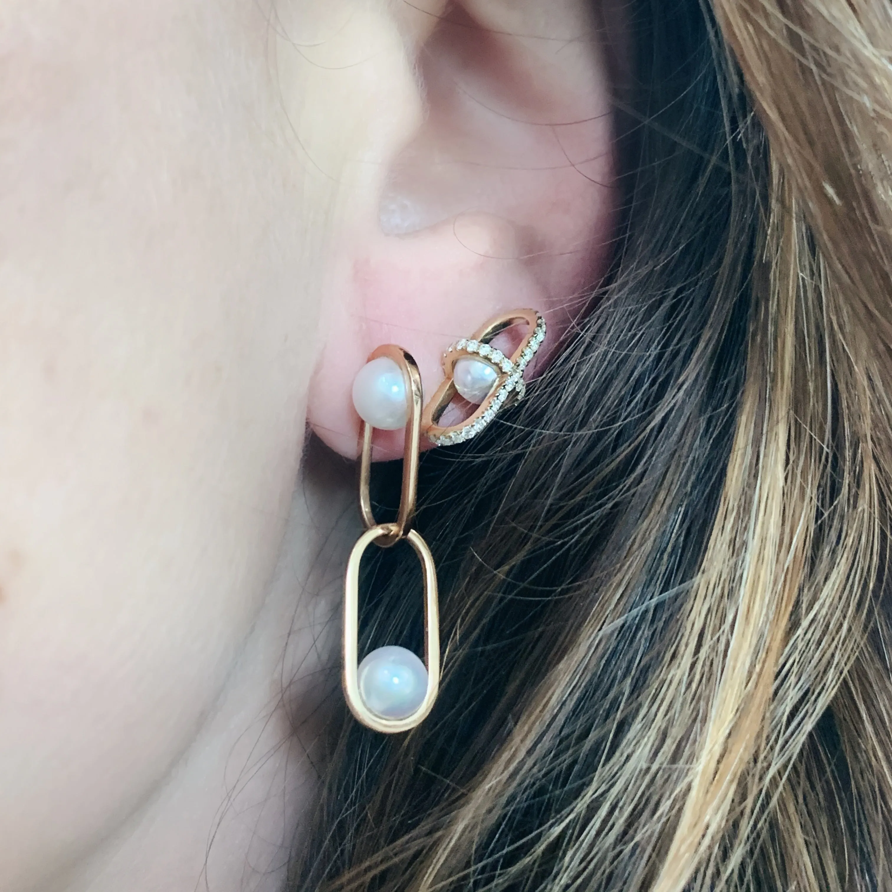 Allegory Major Pave Diamond & Pearl Geometric Cage Earrings