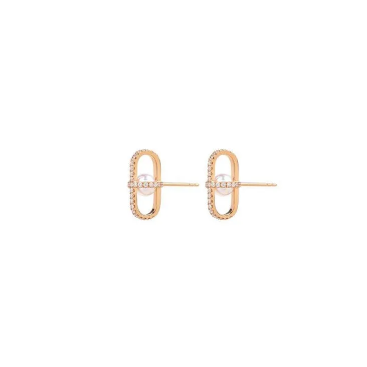 Allegory Major Pave Diamond & Pearl Geometric Cage Earrings