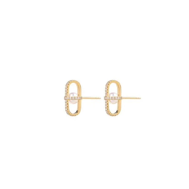 Allegory Major Pave Diamond & Pearl Geometric Cage Earrings