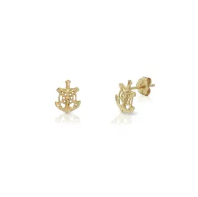 Anchor Crucifix Stud Earrings (14K)