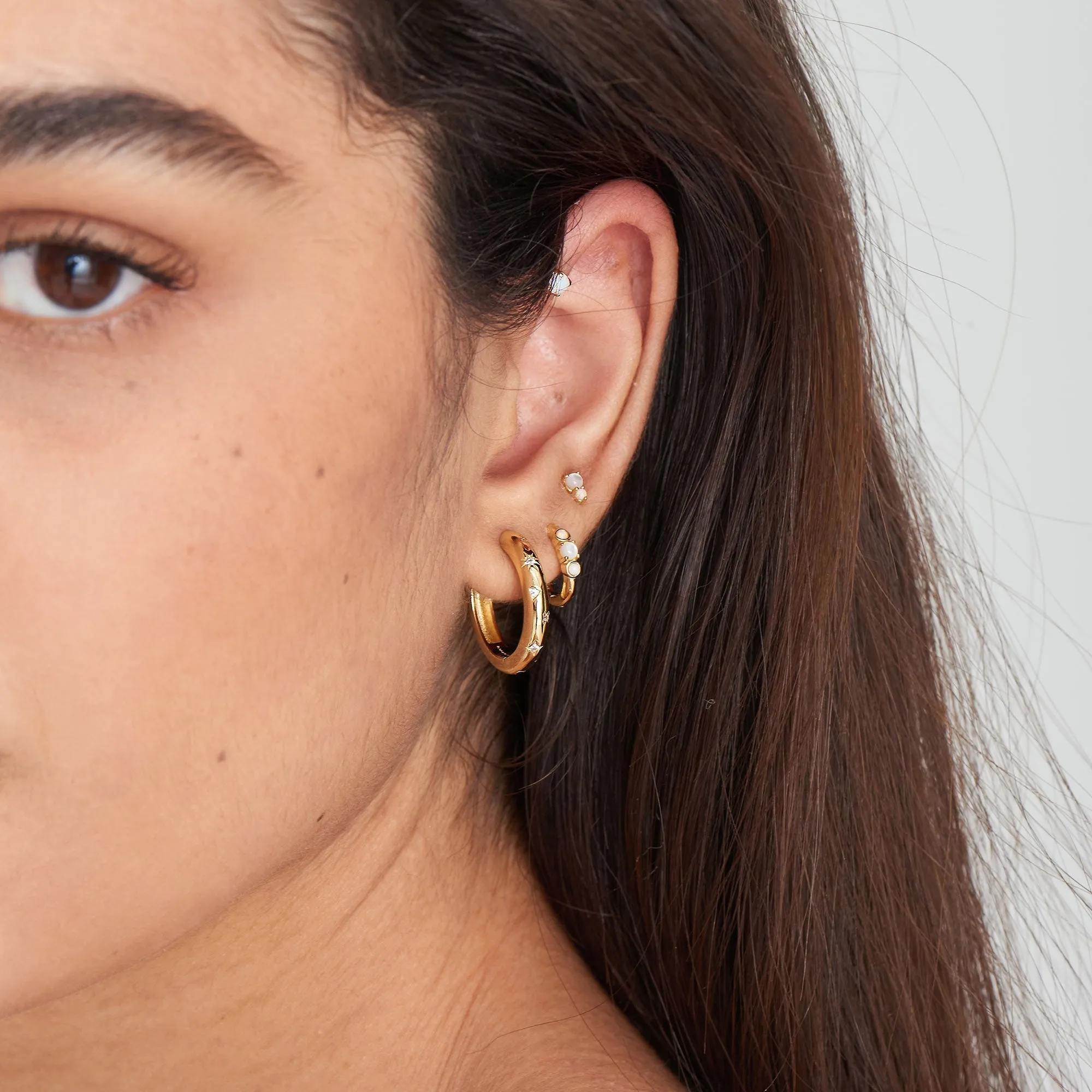 Ania Haie Gold Mother of Pearl and Kyoto Opal Huggie Hoop Earrings