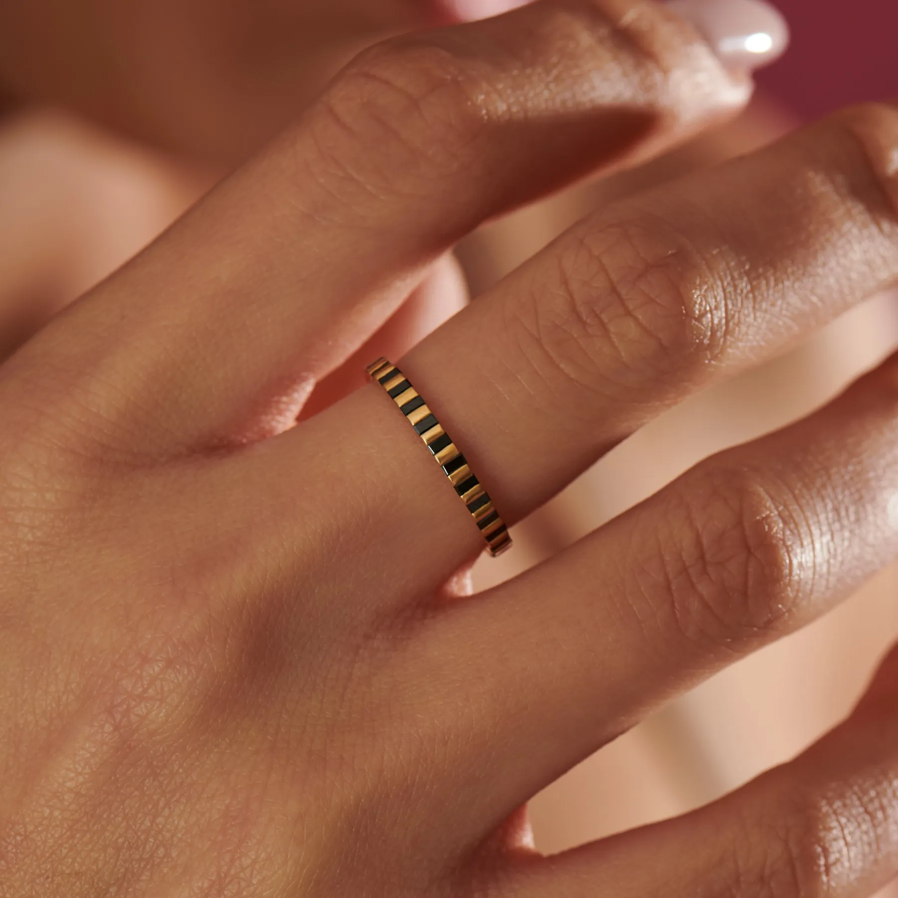 Apis Striped Black Diamond Matte Gold Half Eternity Ring