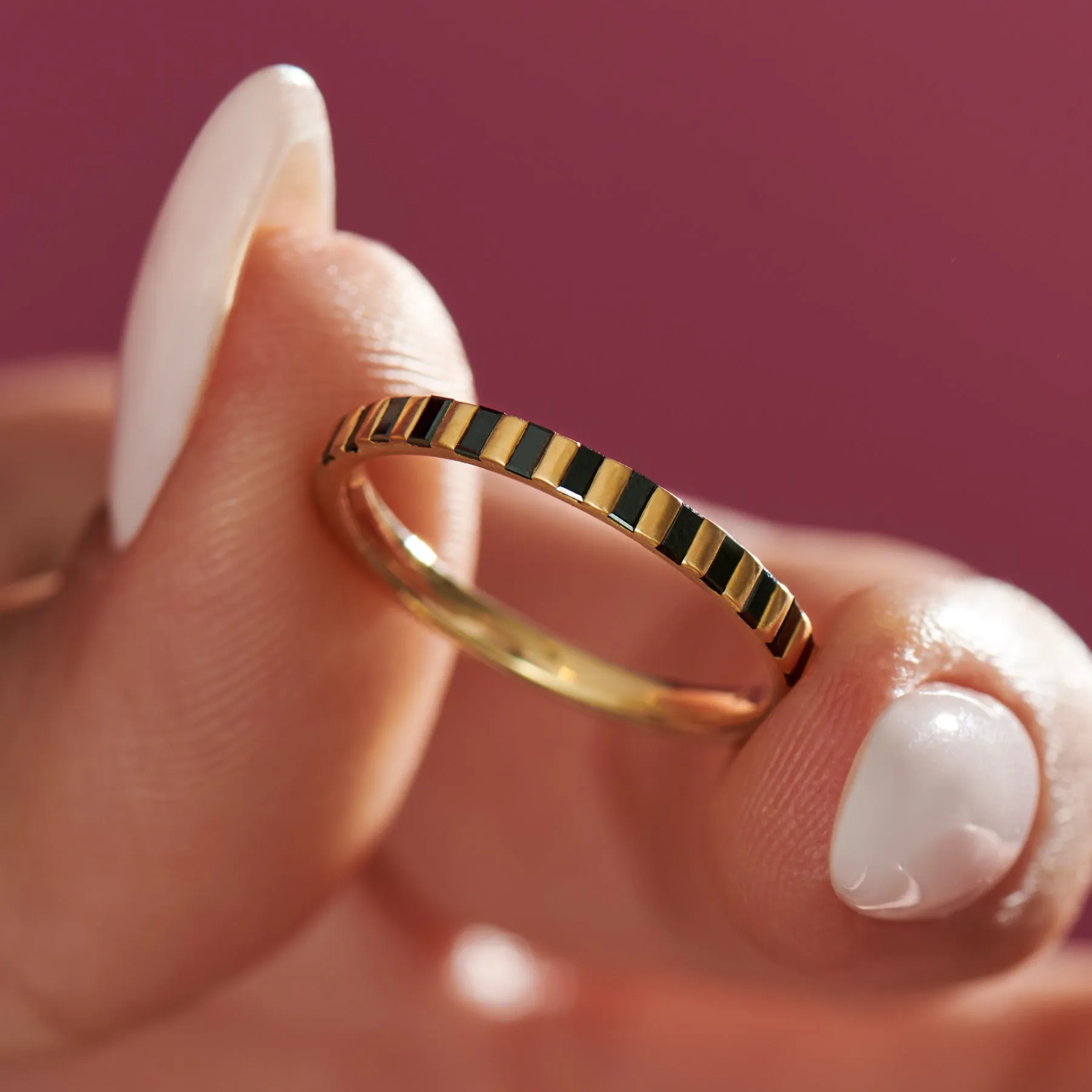 Apis Striped Black Diamond Matte Gold Half Eternity Ring