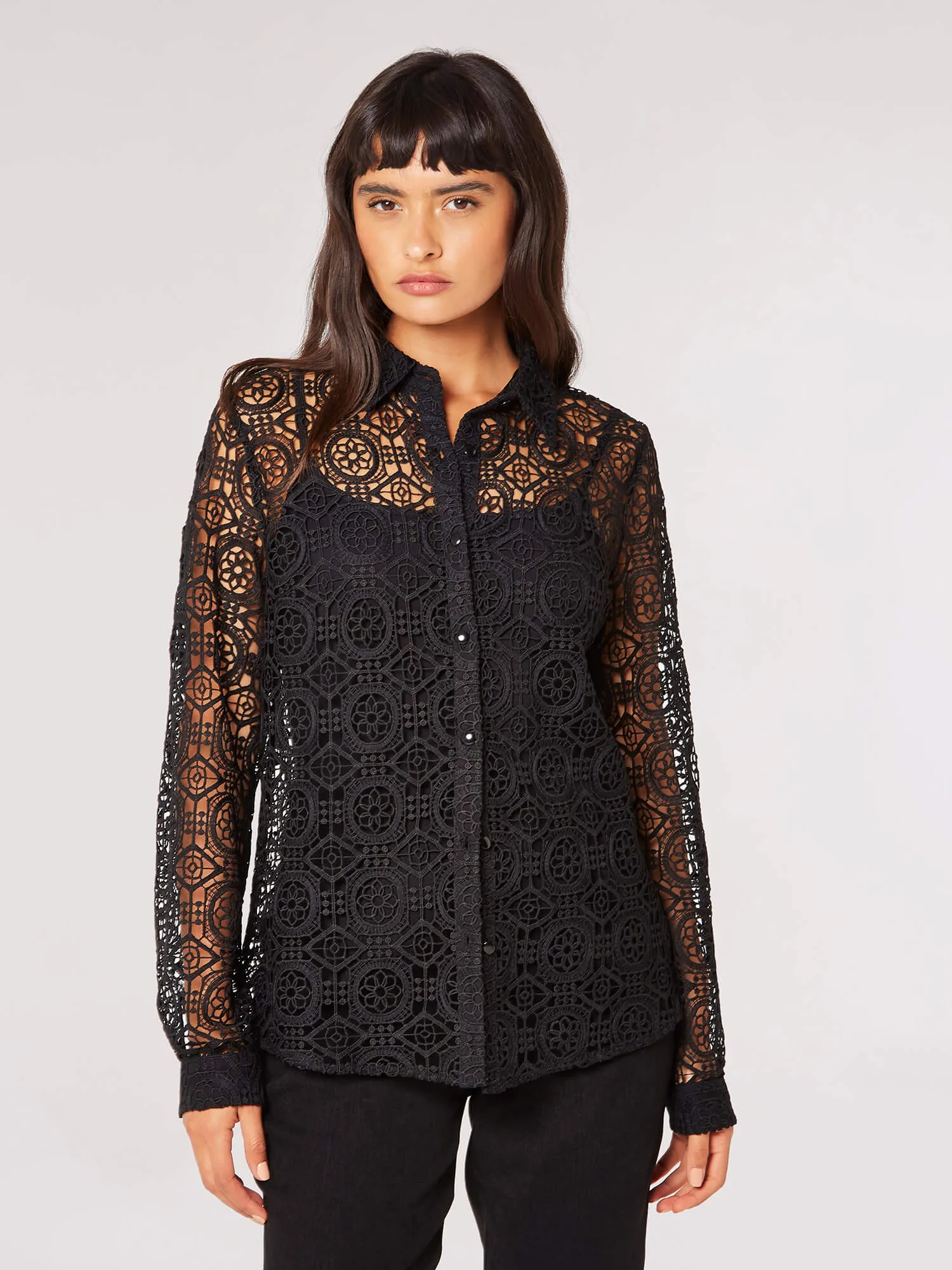 Apricot Geometric Guipure Lace Shirt