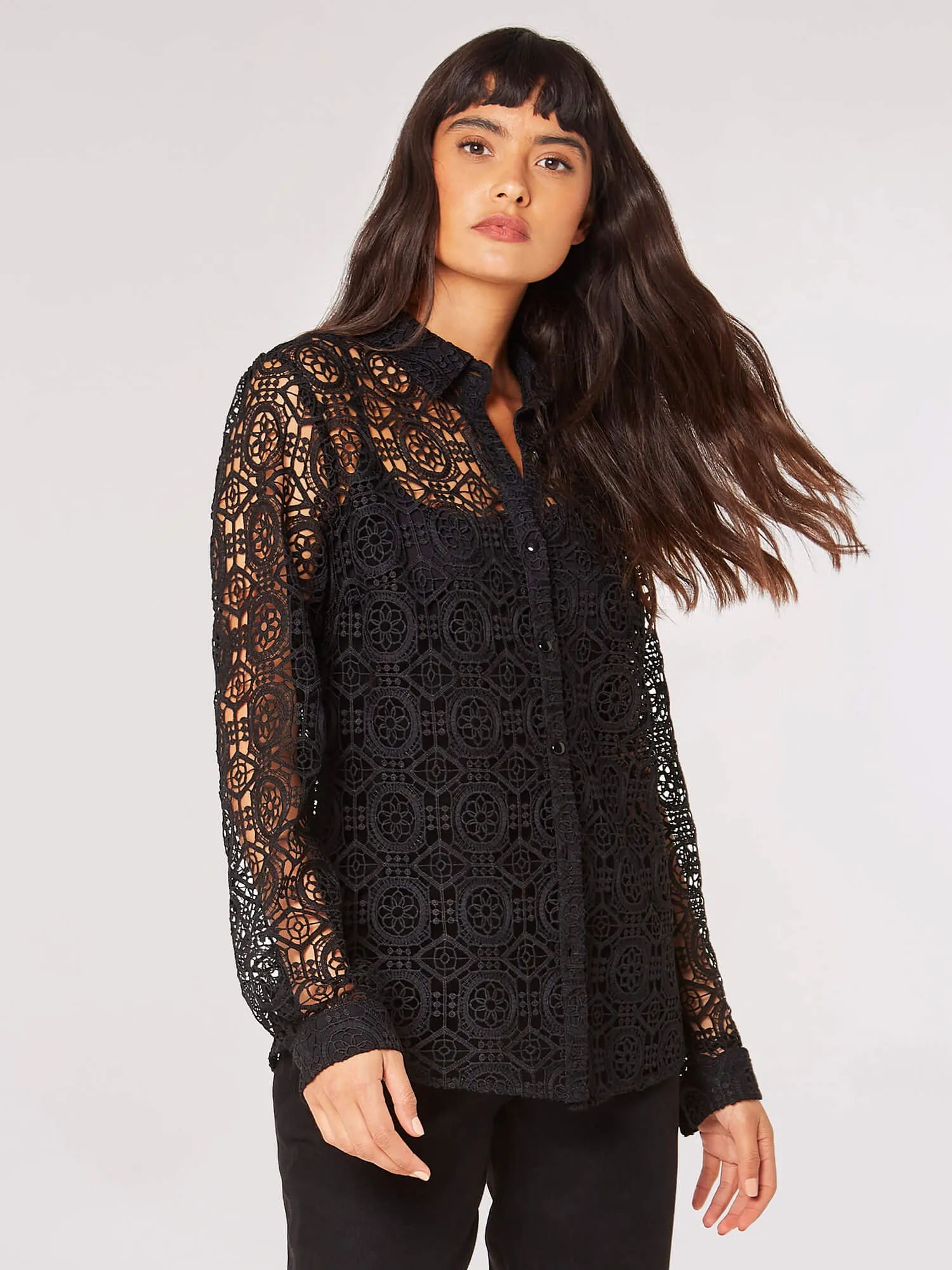 Apricot Geometric Guipure Lace Shirt