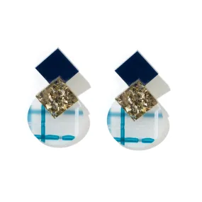 April Earrings - Blue Plaid