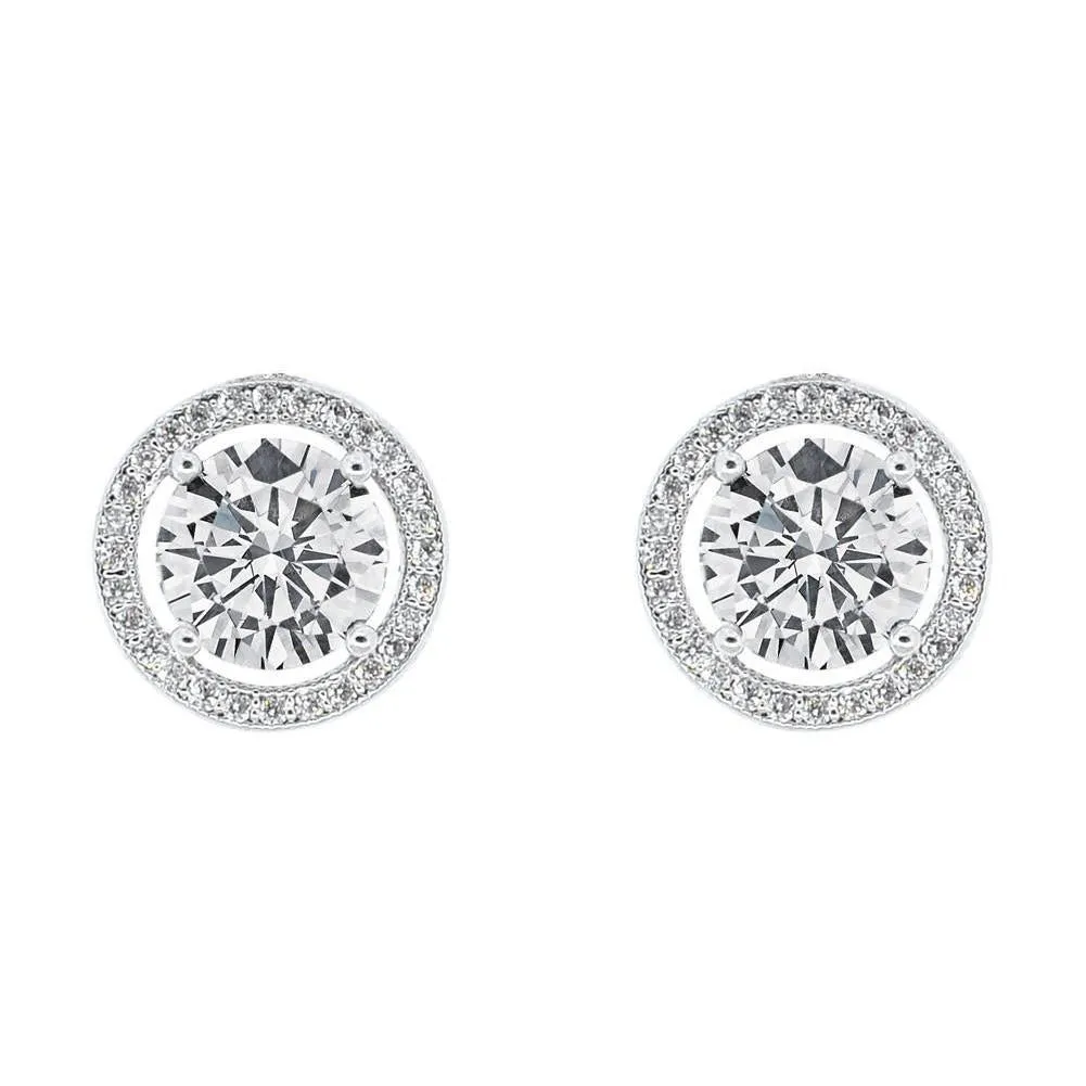 Ariel 18k White Gold Plated Halo Stud Crystal Earrings for Women