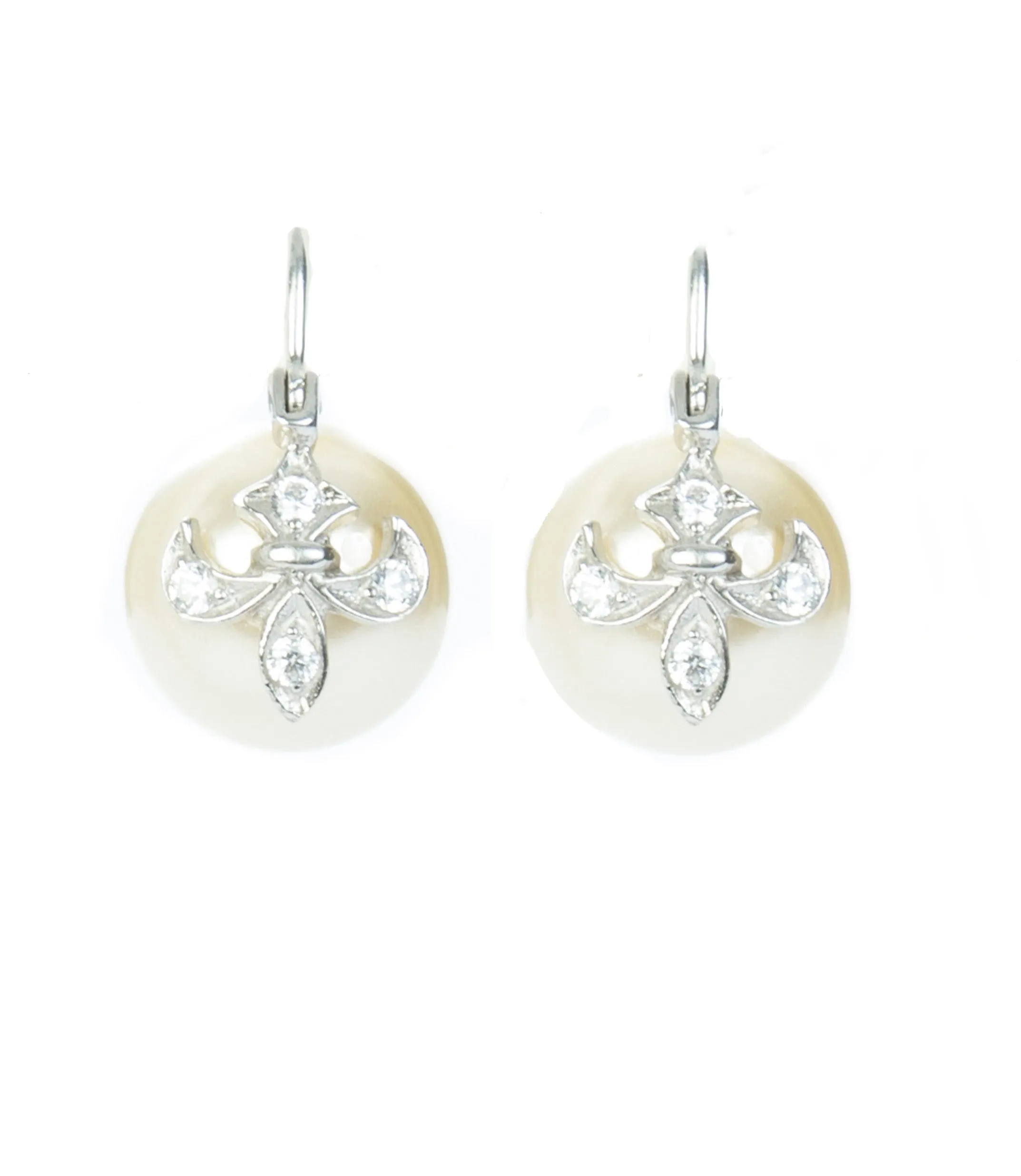 Athena Pearl Drop Earrings (Fleur-de-lis)