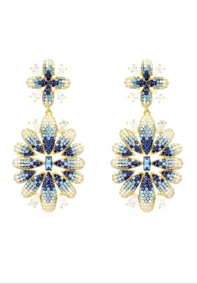 Babylon Flower Drop Earrings Gold Blue