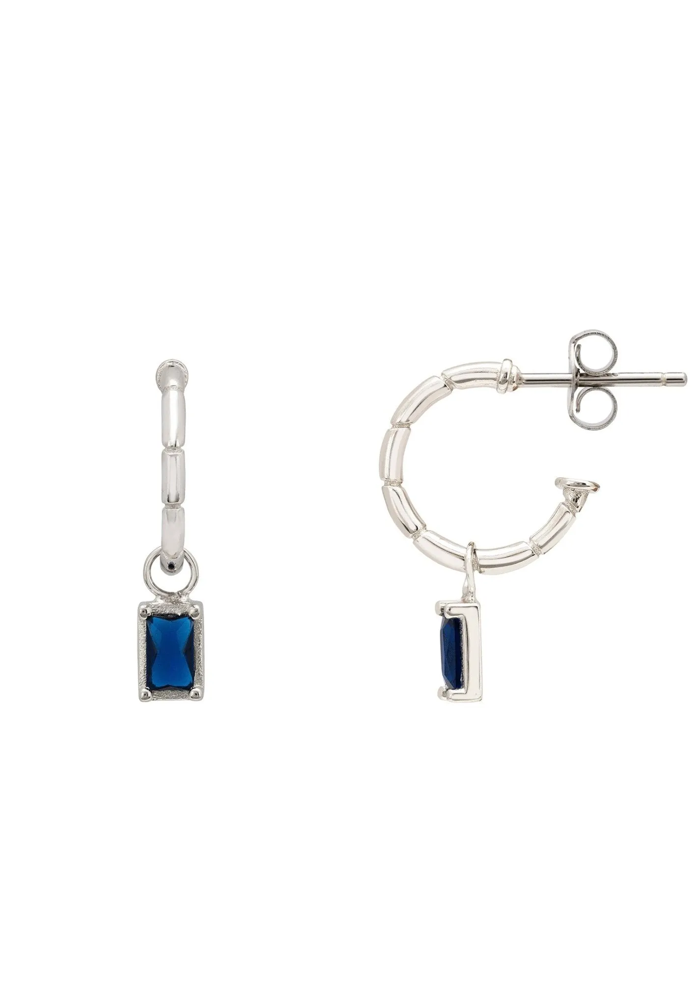 Bamboo Hoop with Sapphire Earrings Silver