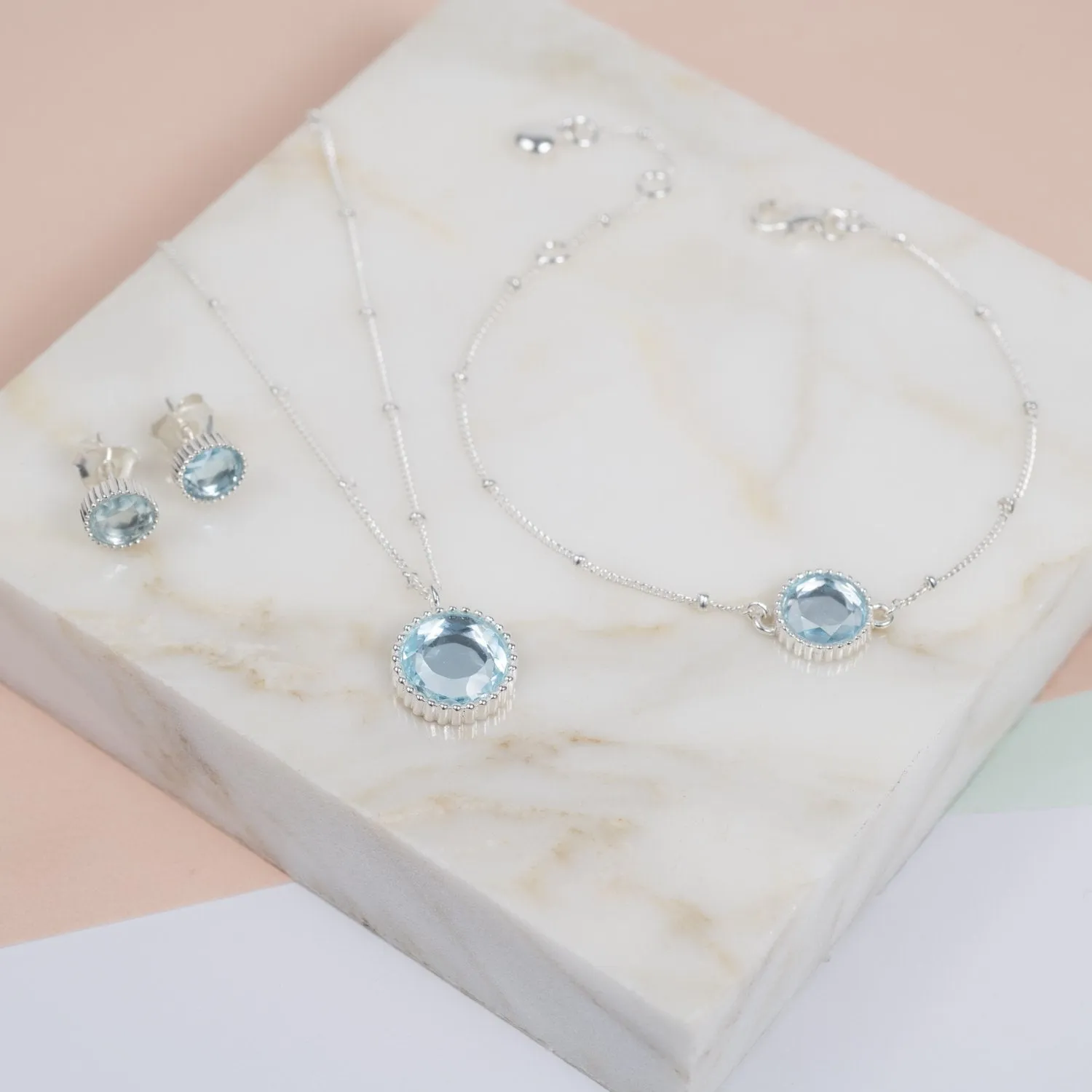 Barcelona March Birthstone Blue Topaz & Silver Jewellery Set