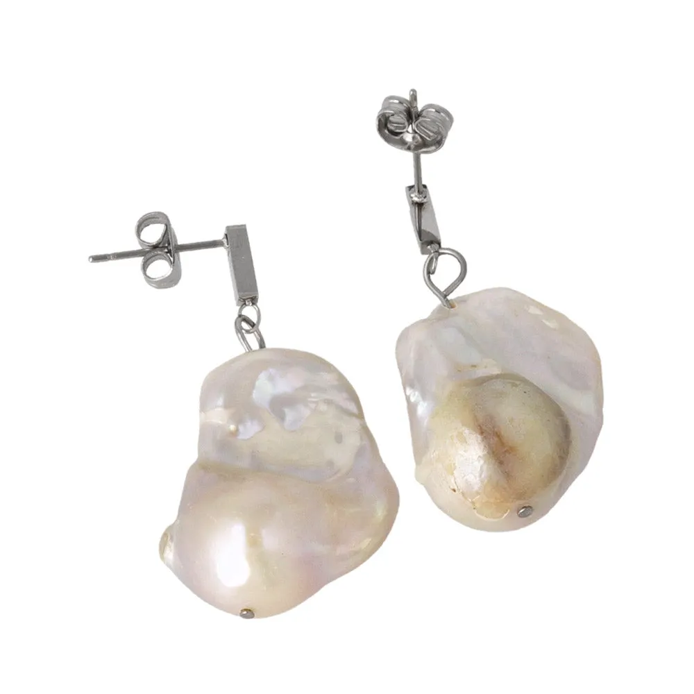 Baroque Pearl Drop Silver Tone Earrings