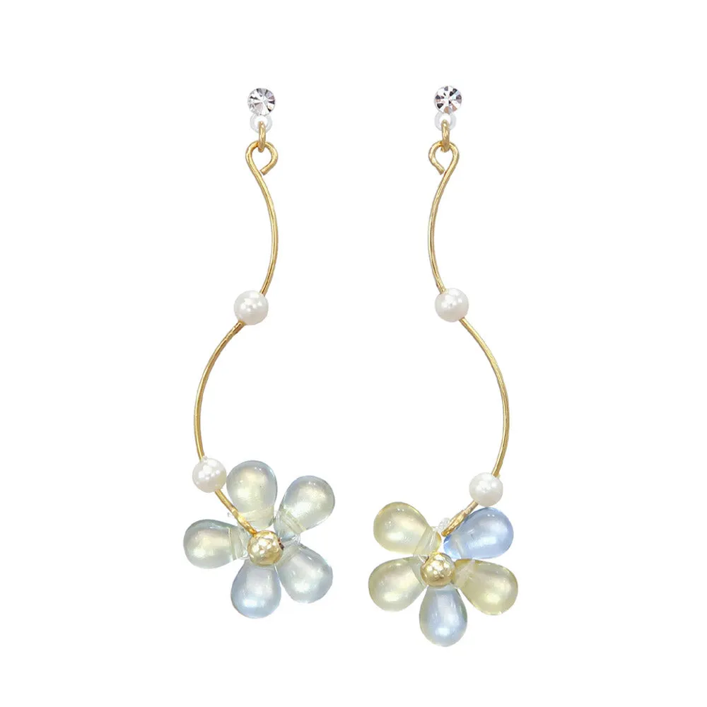 Bead Flower Plastic Post Drop Earrings