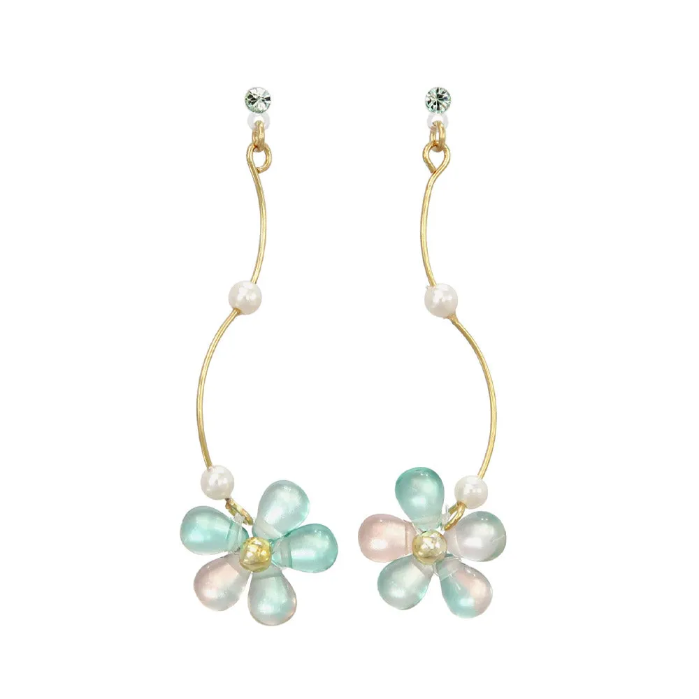 Bead Flower Plastic Post Drop Earrings