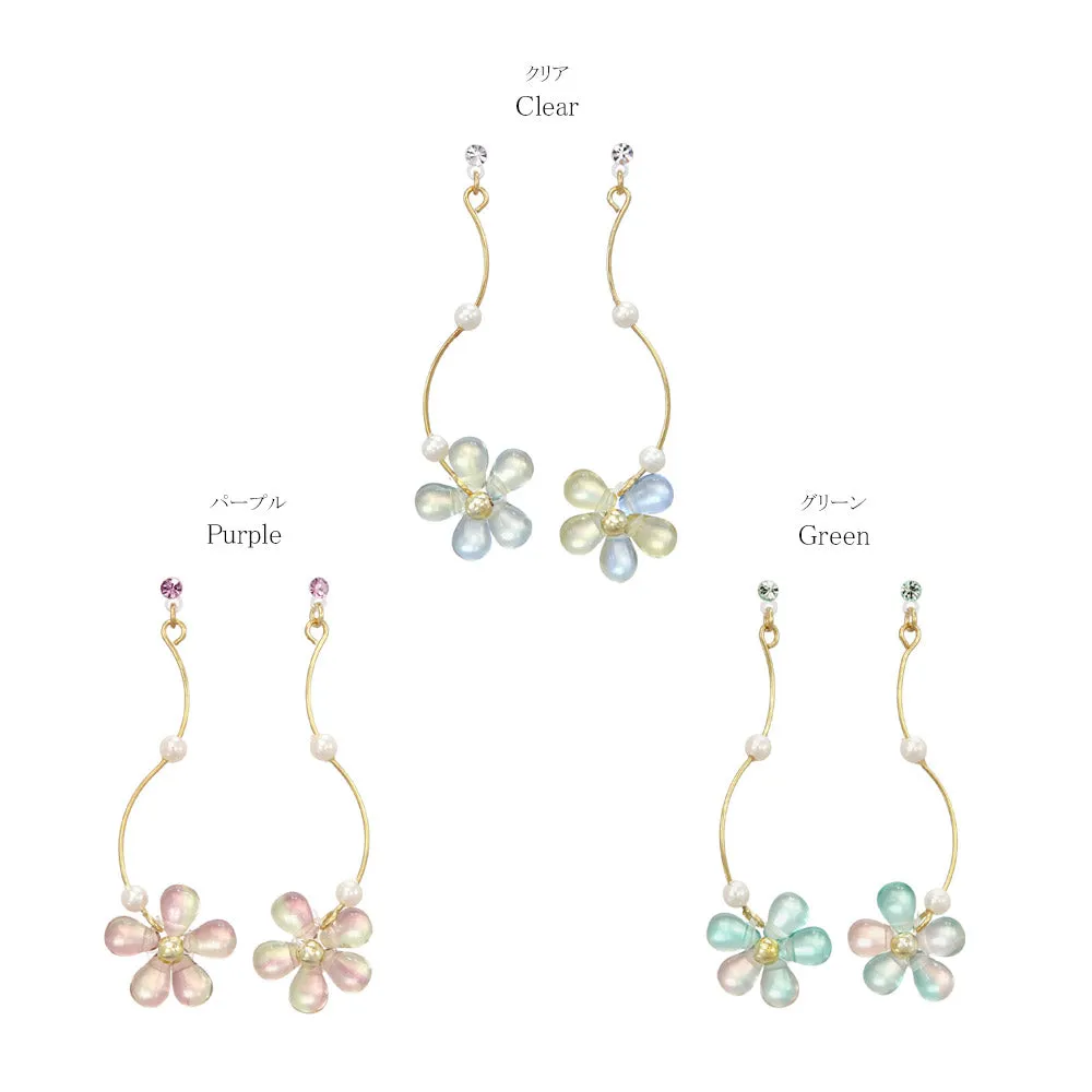 Bead Flower Plastic Post Drop Earrings