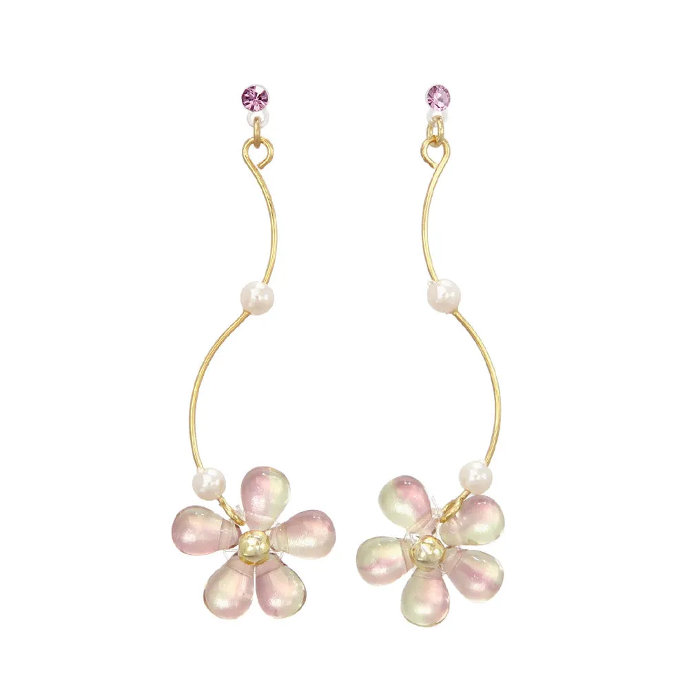 Bead Flower Plastic Post Drop Earrings