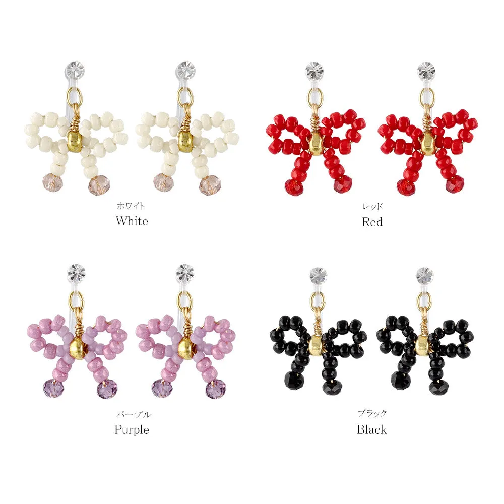 Beaded Bow Drop Invisible Clip Ons