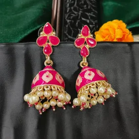 Bhavi Jewels Gold Plated Mennakari Jhumki Earrings