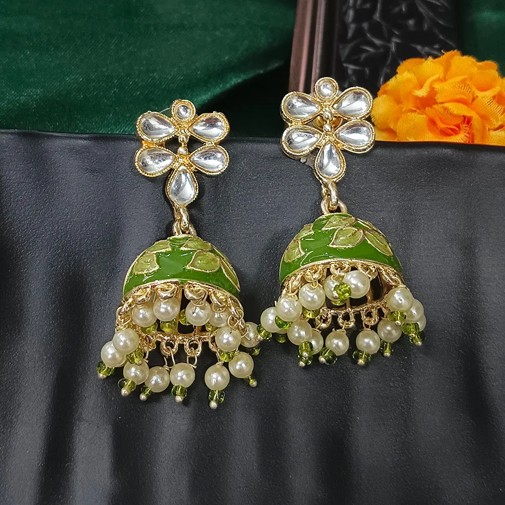 Bhavi Jewels Gold Plated Mennakari Jhumki Earrings