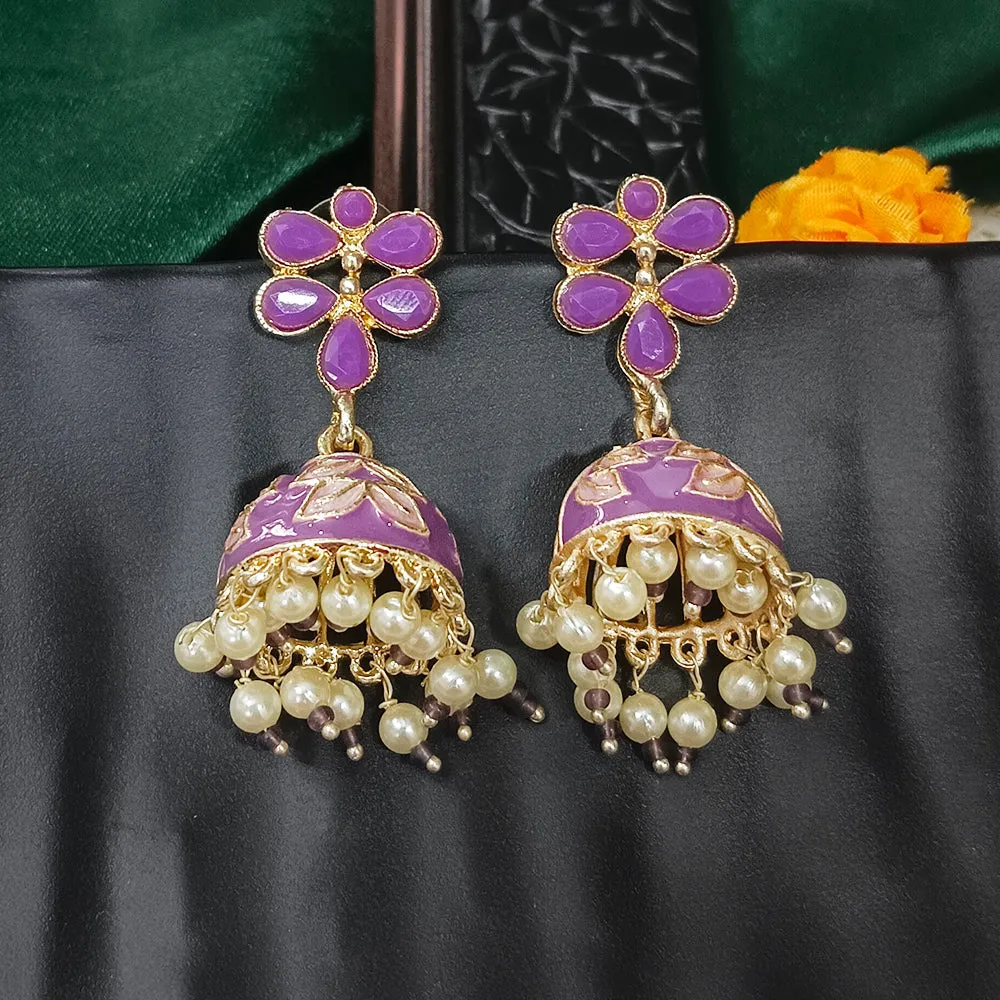 Bhavi Jewels Gold Plated Mennakari Jhumki Earrings