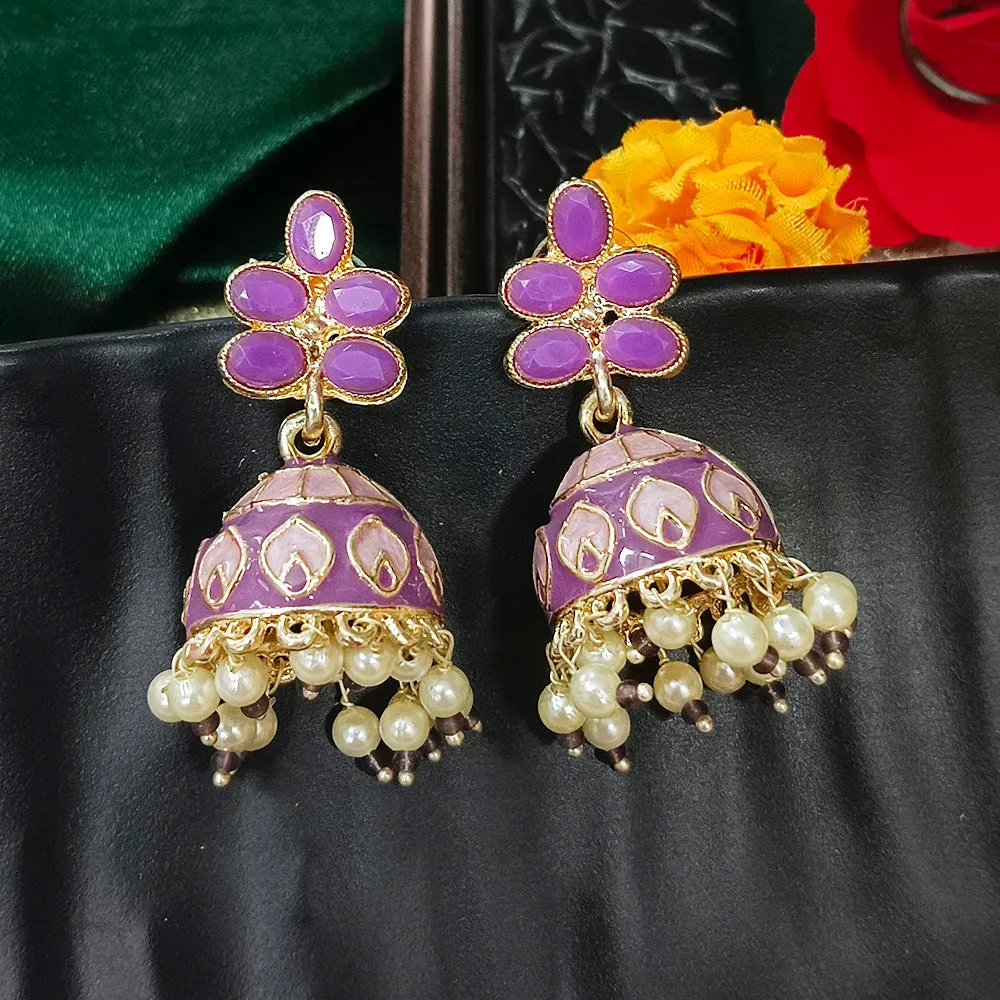 Bhavi Jewels Gold Plated Mennakari Jhumki Earrings