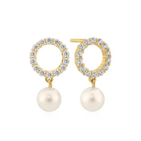 Biella Perla Uno 18K Gold Plated Earrings w. Zirconia & Pearl