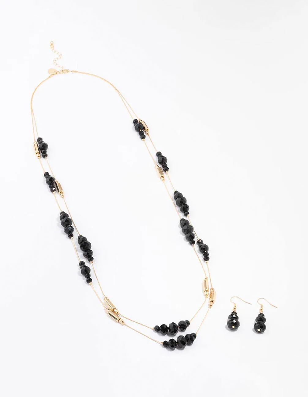 Black Beaded Necklace & Earrings Jewellery Set