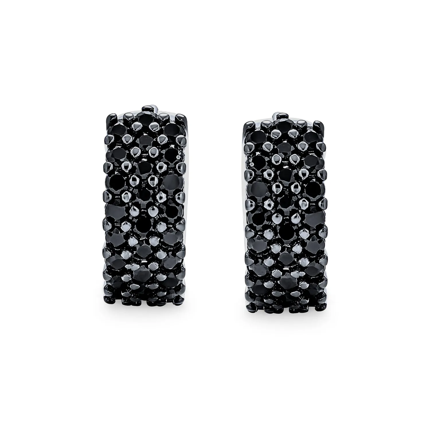 Black Cubic Zirconia Huggie Hoop Earrings .925 Sterling Silver