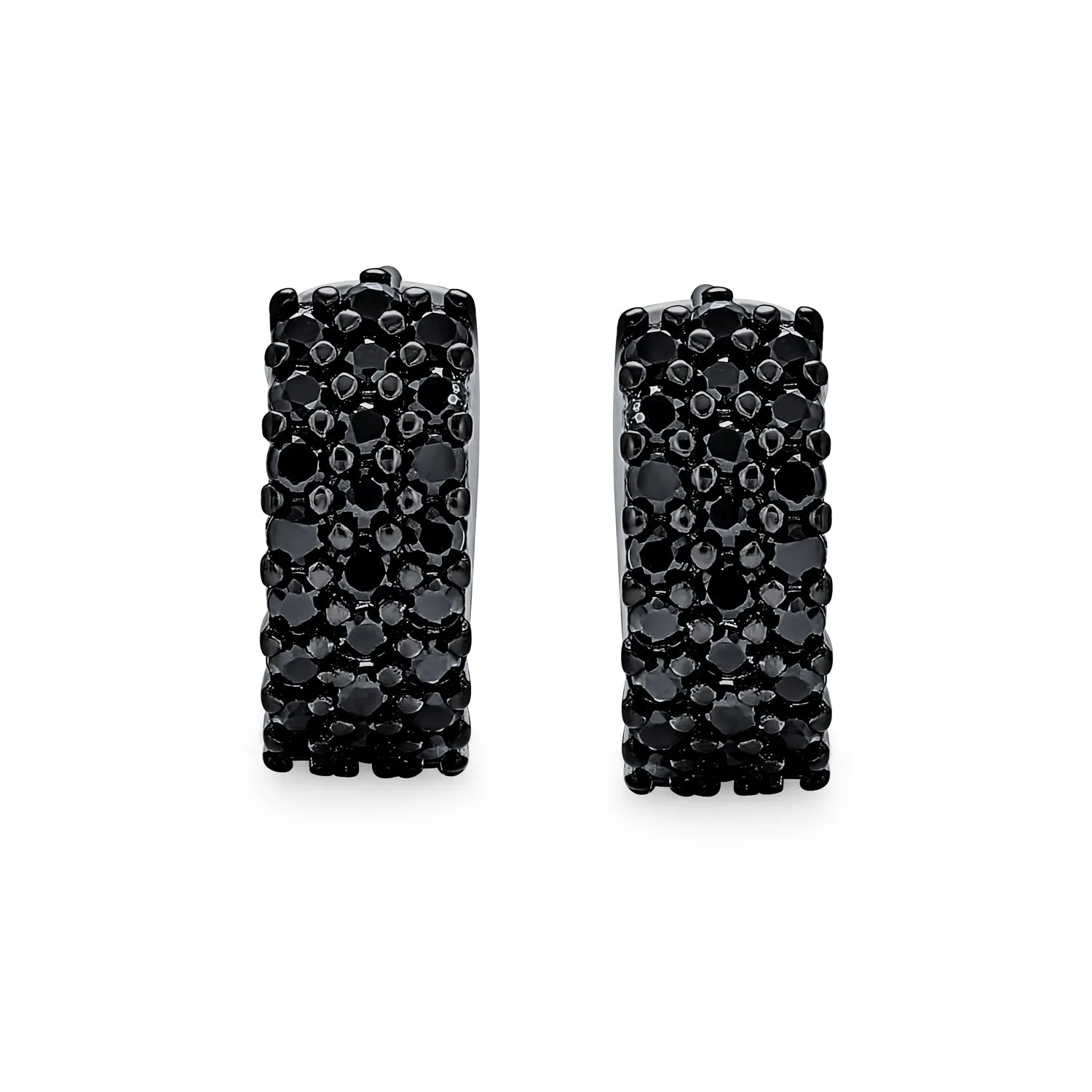 Black Cubic Zirconia Huggie Hoop Earrings .925 Sterling Silver