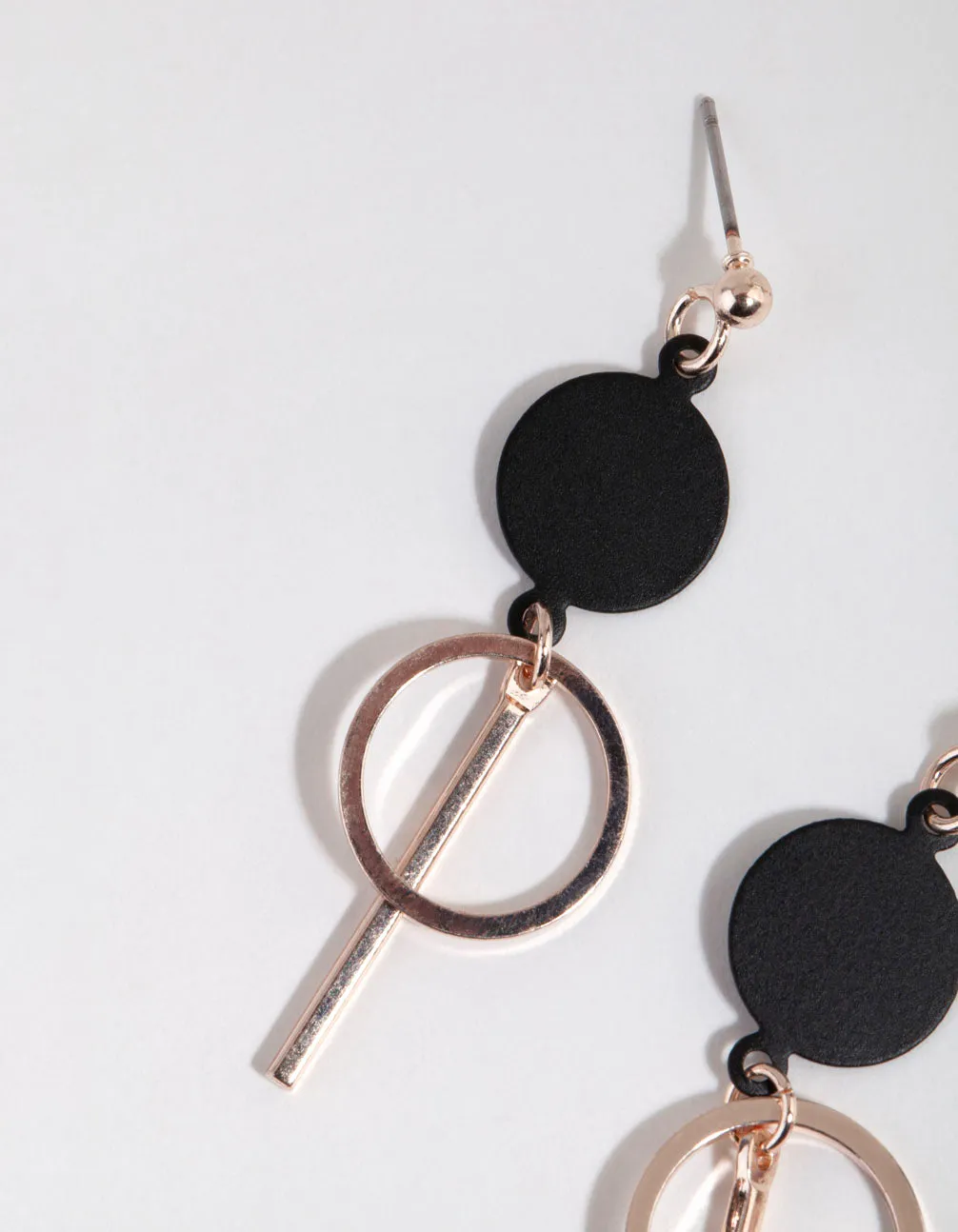 Black Disc Stick Circle Drop Earrings