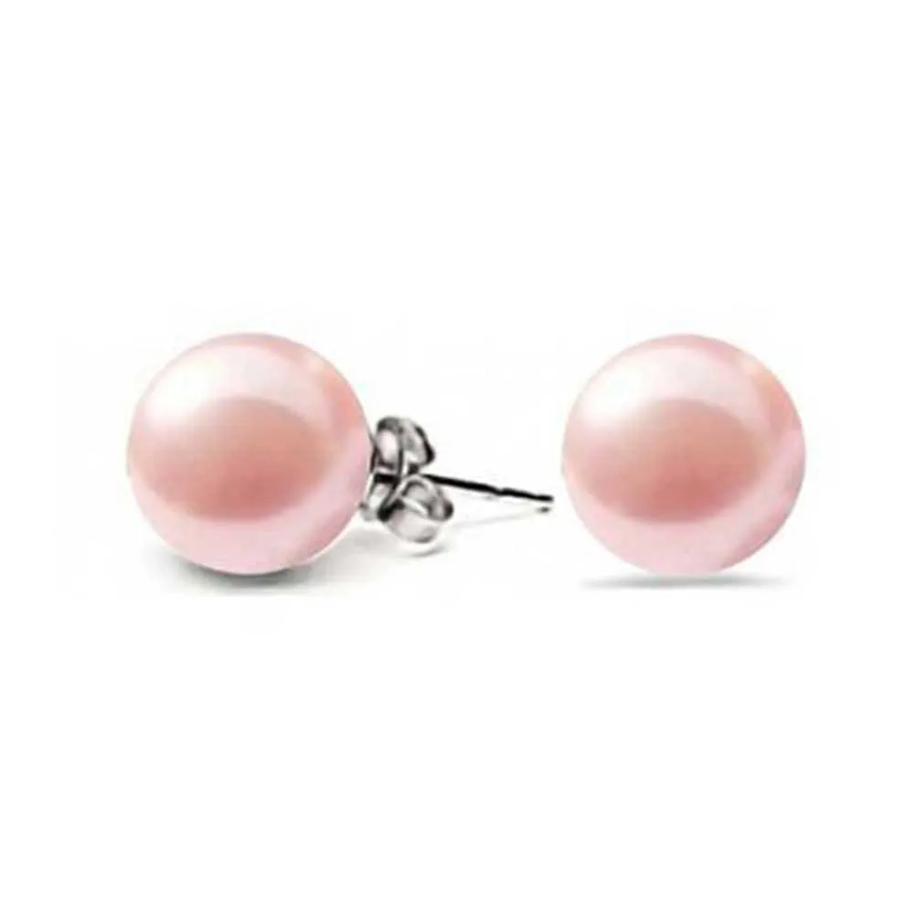 Black Grey White Pink Pearl Stud Ball Earrings .925 Sterling Silver 8-12MM