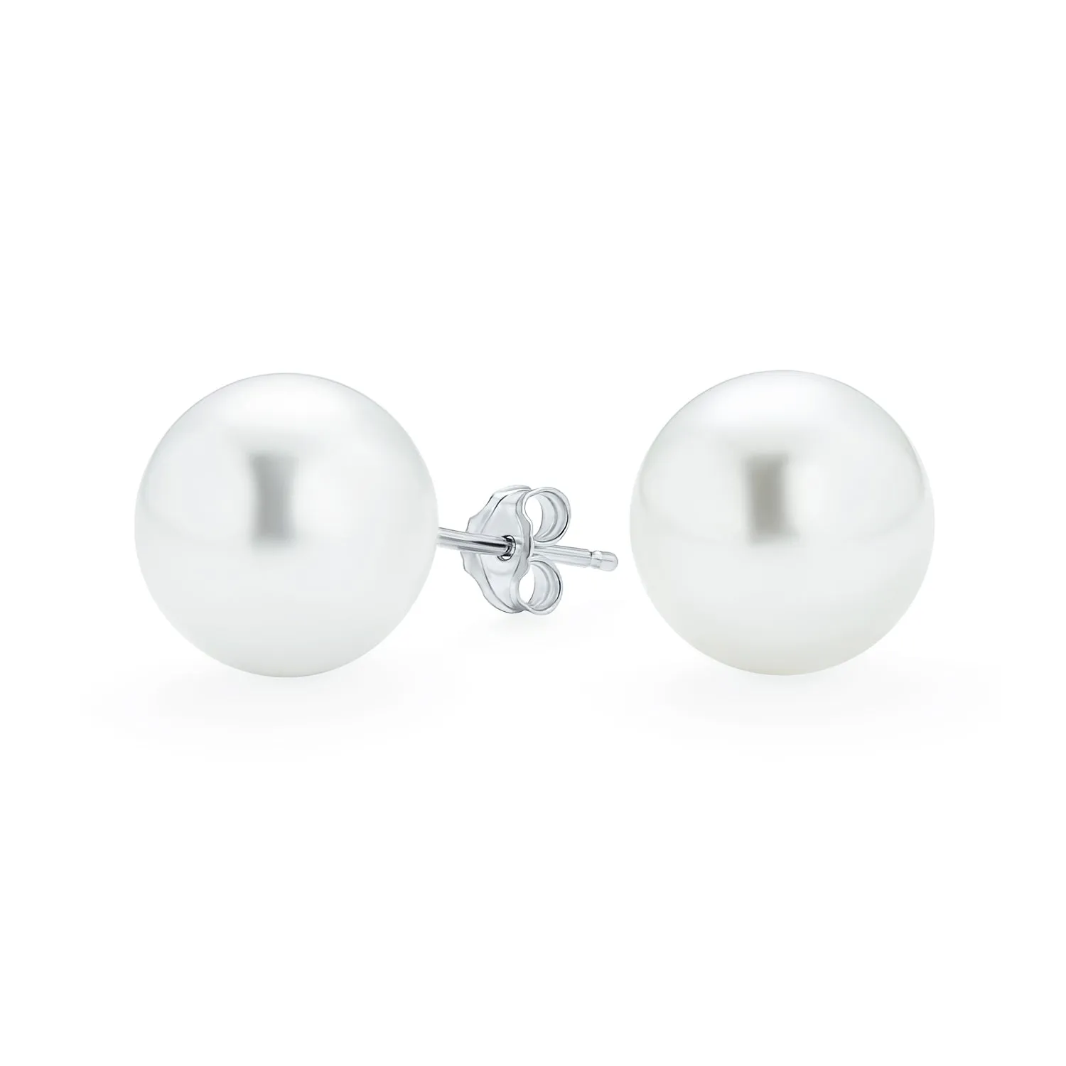 Black Grey White Pink Pearl Stud Ball Earrings .925 Sterling Silver 8-12MM