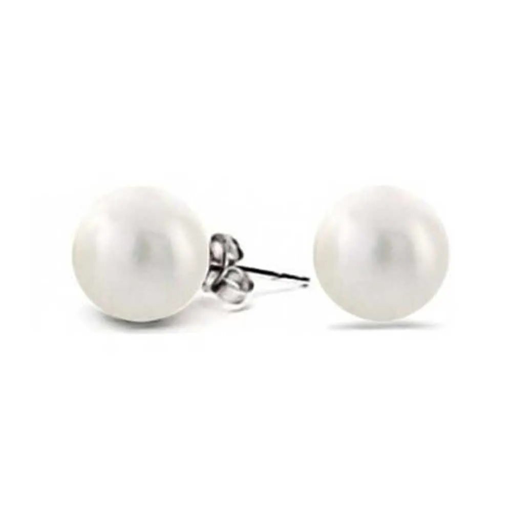 Black Grey White Pink Pearl Stud Ball Earrings .925 Sterling Silver 8-12MM