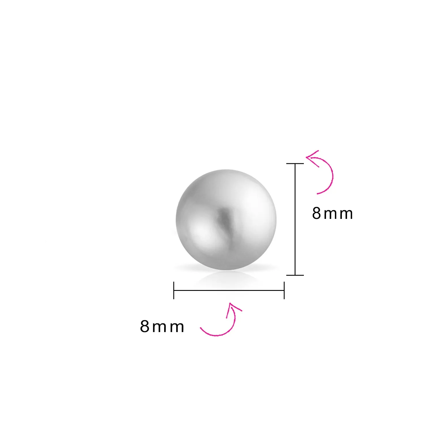 Black Grey White Pink Pearl Stud Ball Earrings .925 Sterling Silver 8-12MM