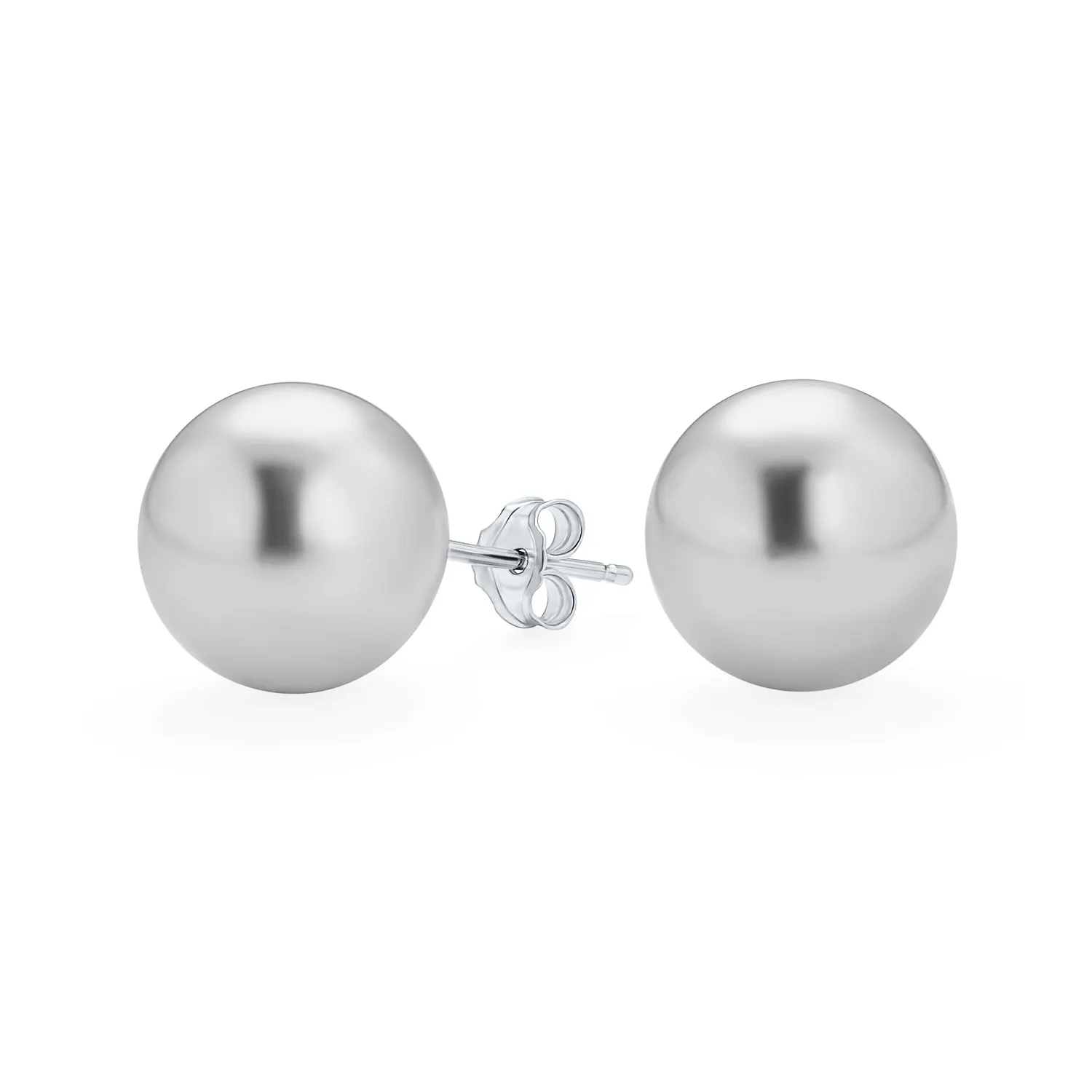 Black Grey White Pink Pearl Stud Ball Earrings .925 Sterling Silver 8-12MM