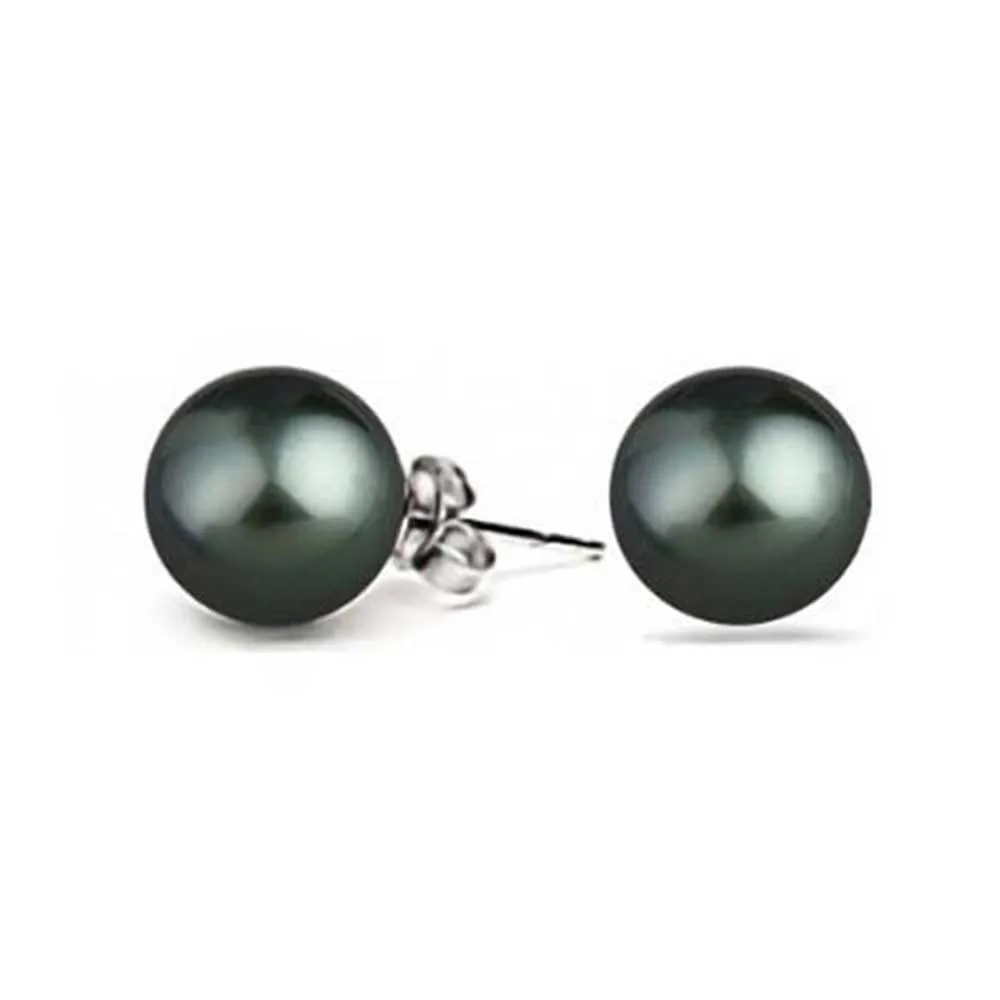 Black Grey White Pink Pearl Stud Ball Earrings .925 Sterling Silver 8-12MM