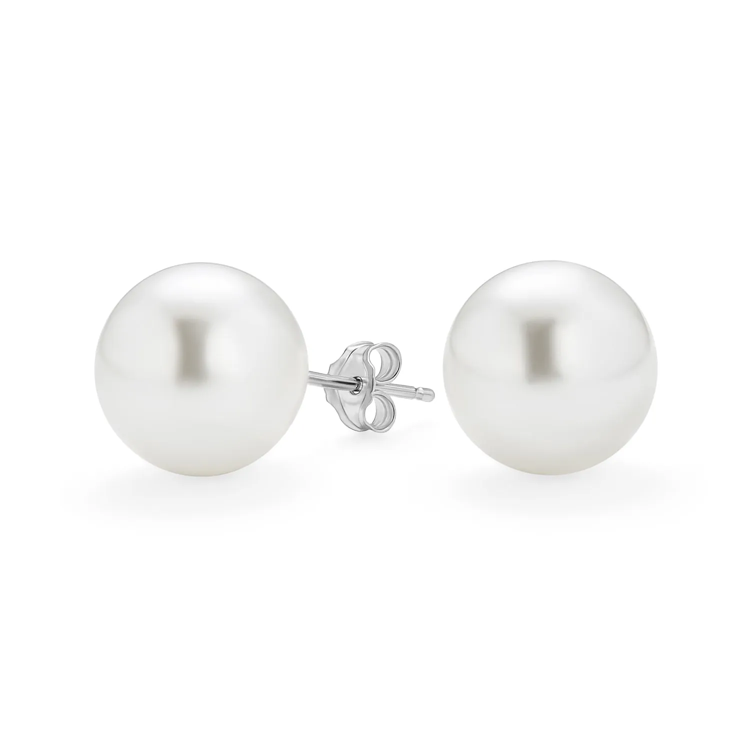 Black Grey White Pink Pearl Stud Ball Earrings .925 Sterling Silver 8-12MM