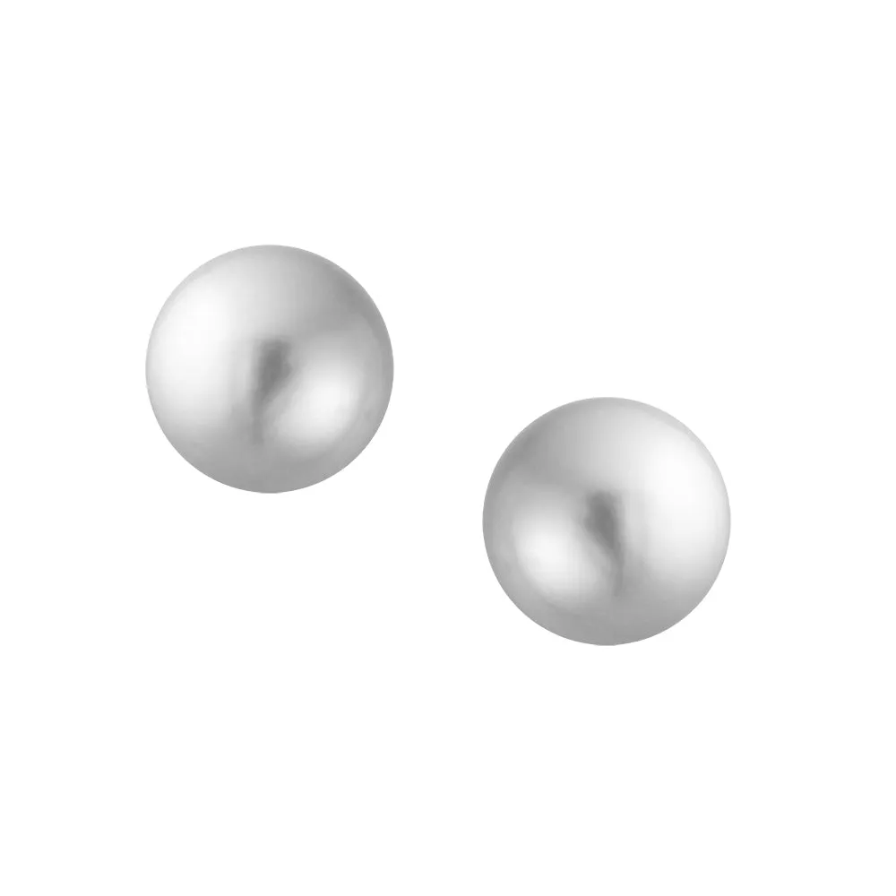 Black Grey White Pink Pearl Stud Ball Earrings .925 Sterling Silver 8-12MM