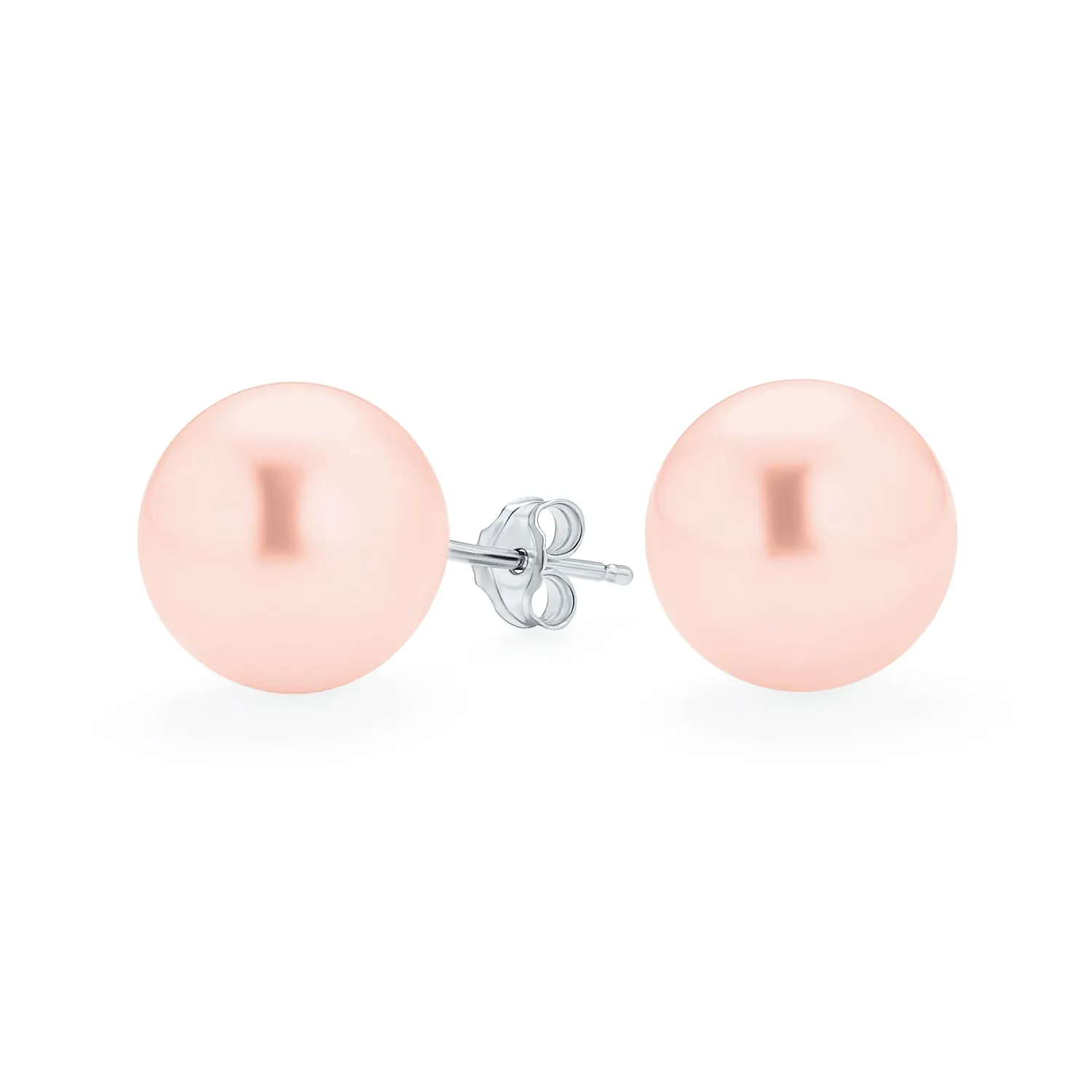 Black Grey White Pink Pearl Stud Ball Earrings .925 Sterling Silver 8-12MM