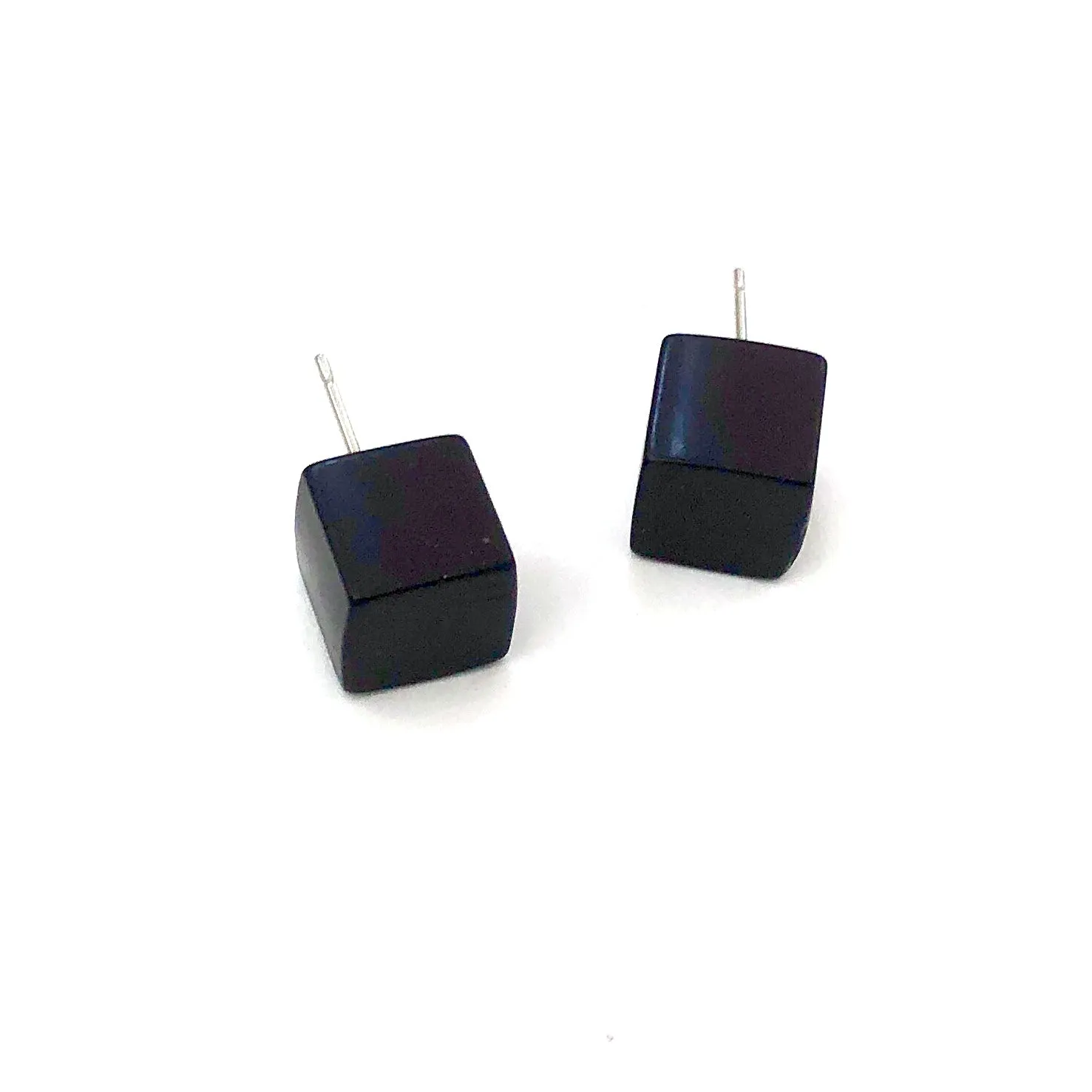 Black Lucite Midi Cube Stud Earrings