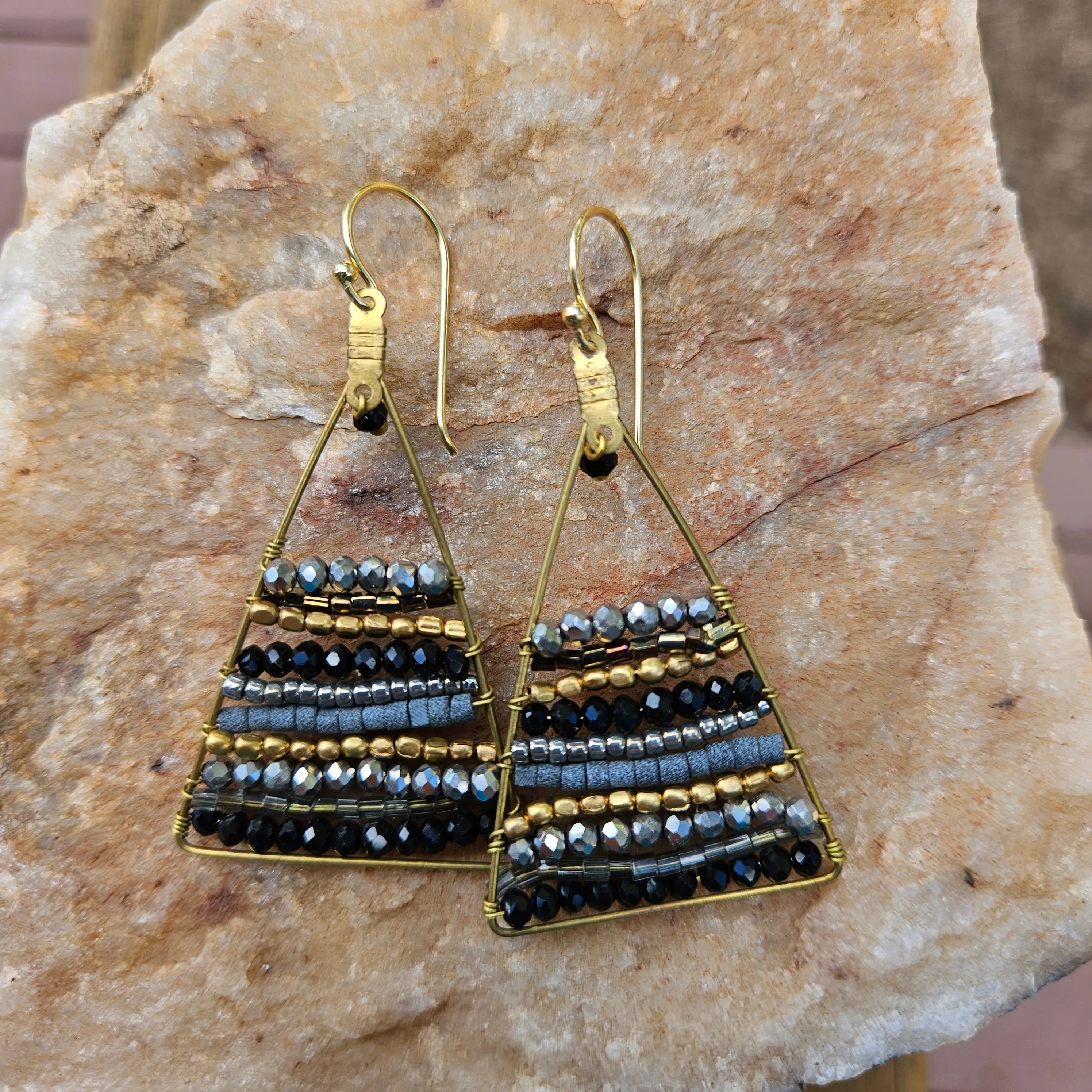 Black Triangle Beaded Earring