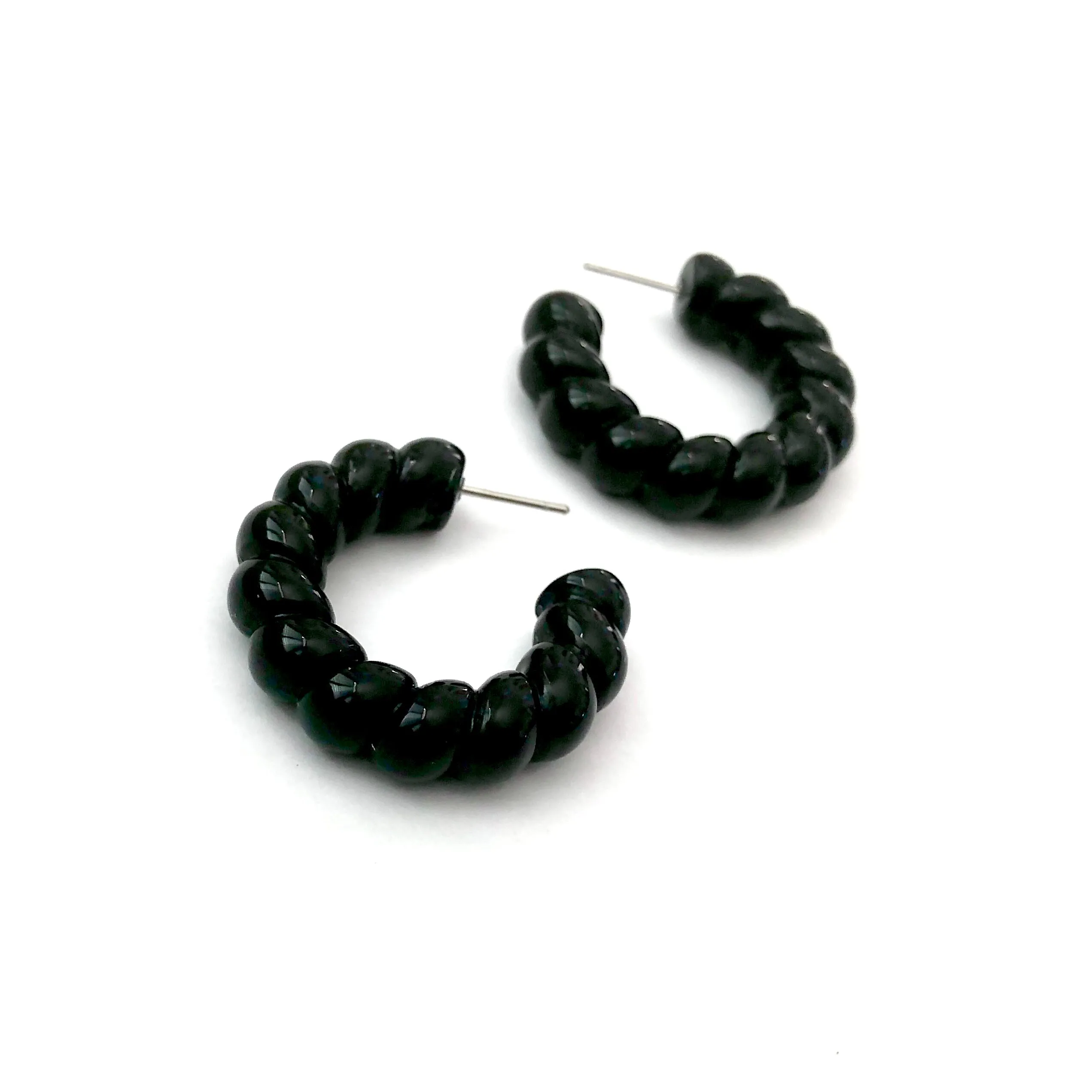 Black Twisted Rope Hoop Earrings